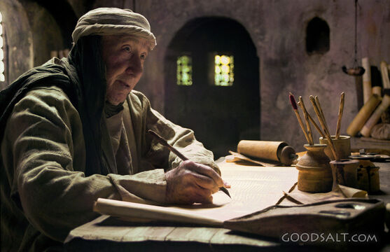 An Old Man Writing on a Scroll