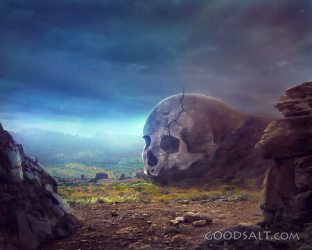 Cross on top of skull mountain