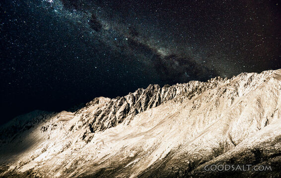 Detail of snowy mountains and stars [composite image]