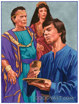 Ruler's servant testing wine for poison.