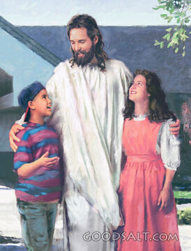 Jesus Embraces Two School Children