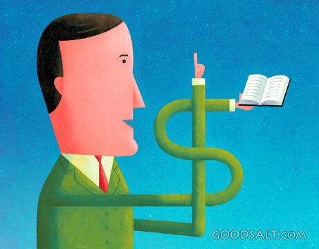 Man Reading With Dollar Sign Blue Background