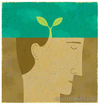 Man With Green Plant Growing From Head