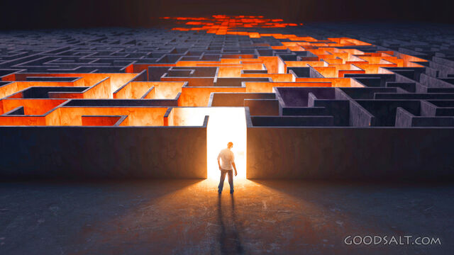 Maze with lighted pathway