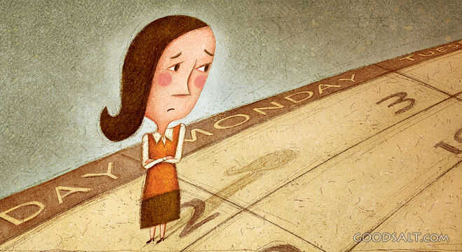 Sad Woman Standing on Calendar