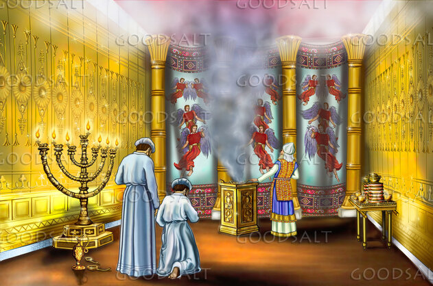 Priests serving in the holy place in the tabernacle