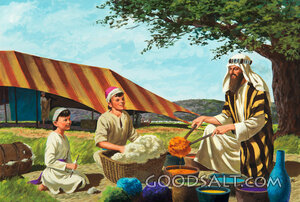 Jacob, Joseph and Benjamin - Dying Wool for the Coat of Many